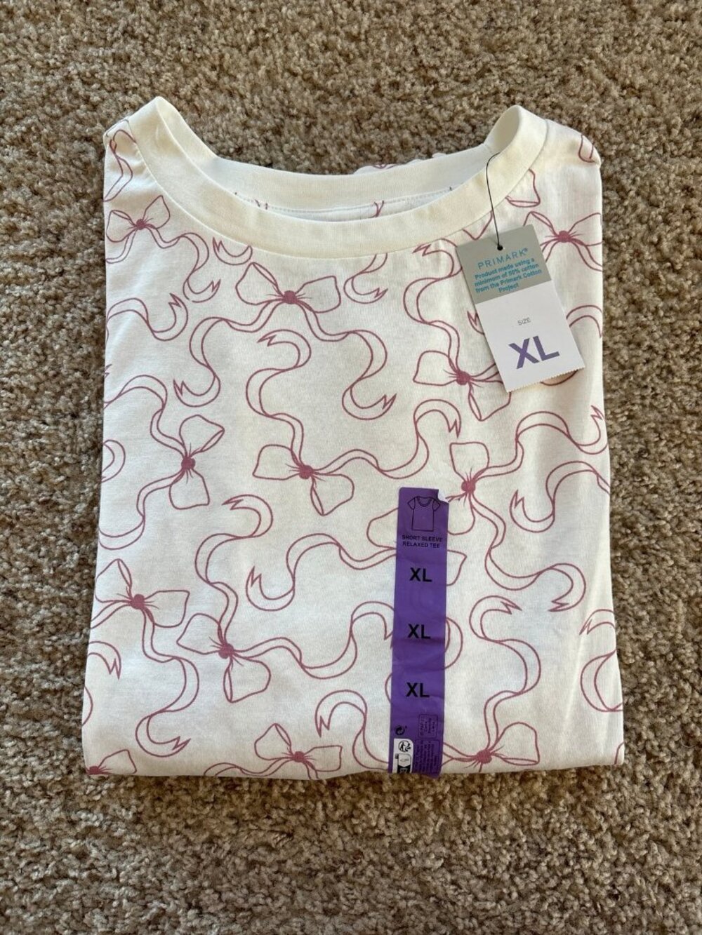 Primark Women's XL Pink Bow Relaxed Tee